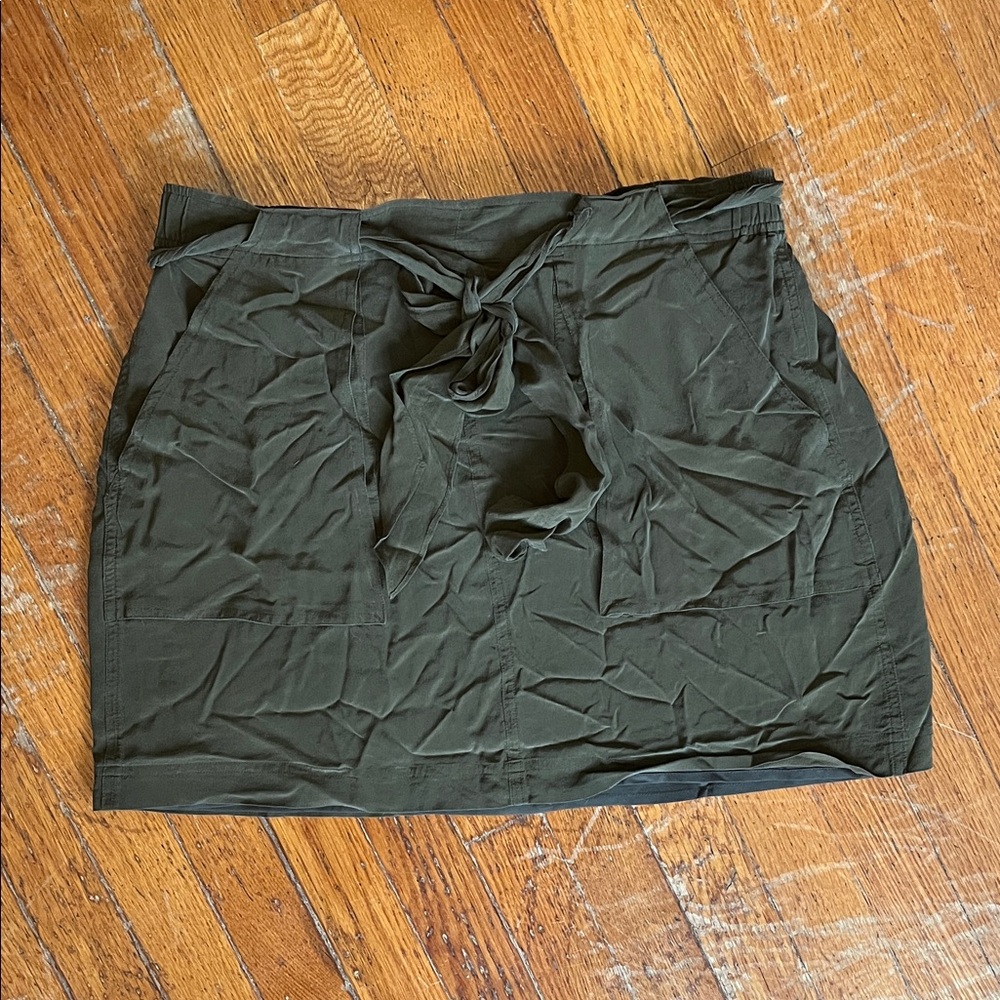 Madewell Olive Green Silk-Lined Skirt with Elastic Tie Waist